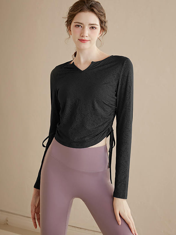 Tie up Yoga Suit Women's Slim Fit Sports Top Long Sleeved T-shirt Fitness Wear - Dorabear - The Dancewear Store Online 