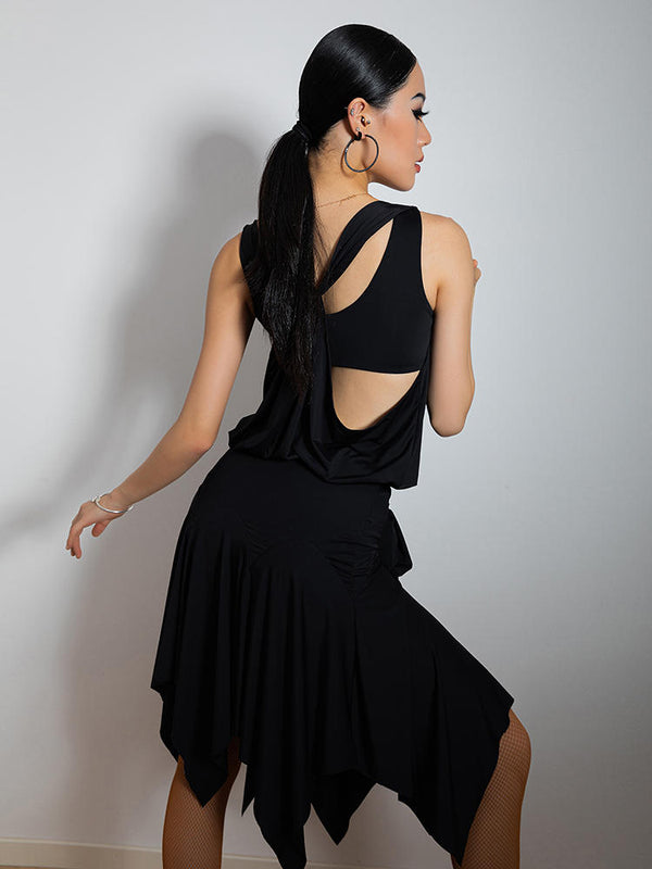 Vest Style Sleeveless Vertical Hem Lace Up Latin Dance Dress - Dorabear