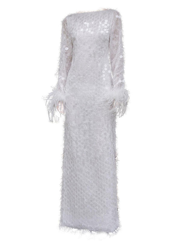 White Long Gown Unique Luxury High-end Evening DressLong Sleeved Prom Dress - Dorabear - The Dancewear Store Online 