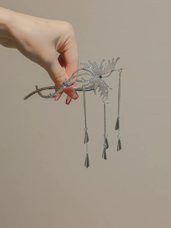 Flash Diamond Butterfly Hair Clip Wind Chime Tassel Hair Clip Shark Clip Headwear - Dorabear