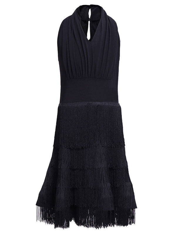 V-neck Sleeveless Fringed Dress Latin Dance Performance Costume - Dorabear