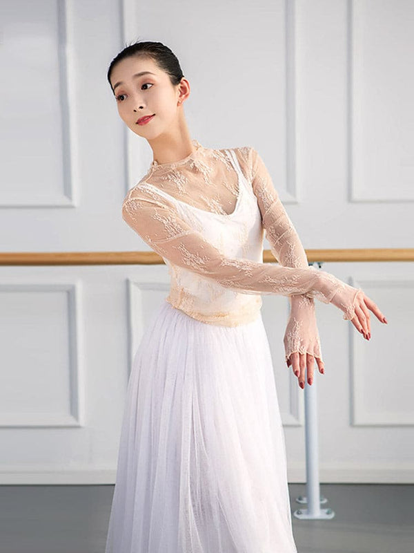 Ballet Practice Dress Dance Dress Lace Neckline Gauze Top - Dorabear