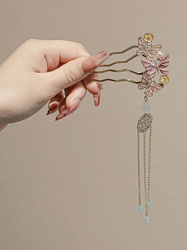 Ancient Style Butterfly Hairpin Oriental Element Tassel Walking Cheongsam Hair Headdress - Dorabear