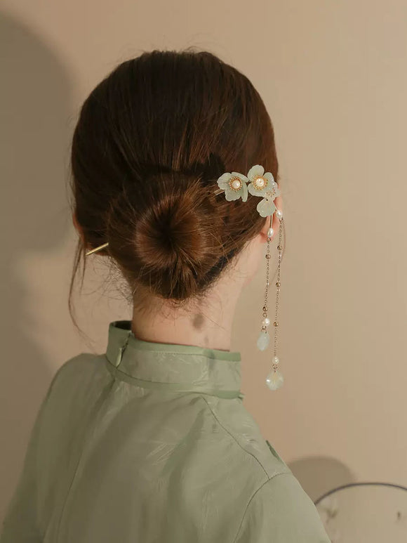Ancient Style Step Shaking Hairpin Oriental Element Headdress Jasper Tassel Hairpin Hair Accessory - Dorabear