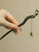 Antique Bamboo Section Tassel Wooden Hairpin Imitation Jade Pendant Hairpin Coiled Hair Headdress - Dorabear