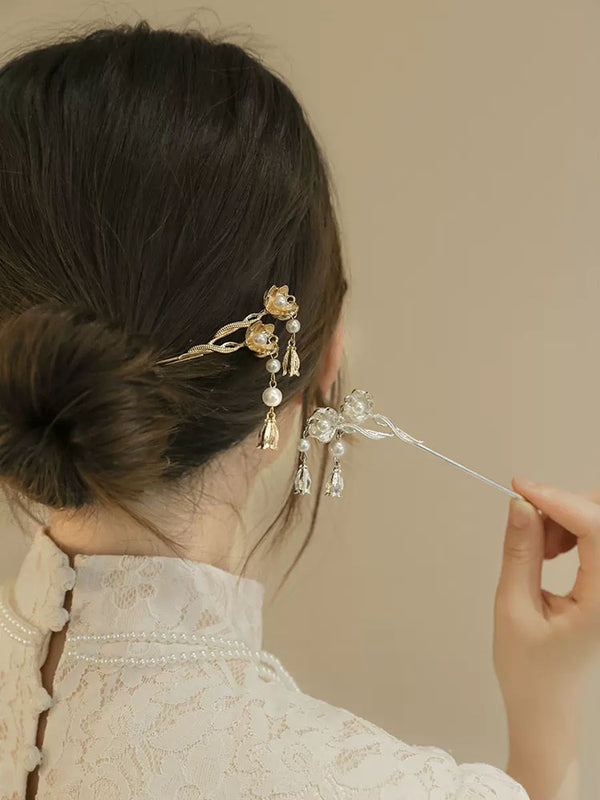 Antique Style Headdress Pearl Hair Ornament Oriental Element Hairpin Coiled Hair Hair Accessory - Dorabear