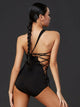 Asymmetric Strap Backless Bodysuit Latin Dance Sloping Shoulder Exercise Clothes - Dorabear