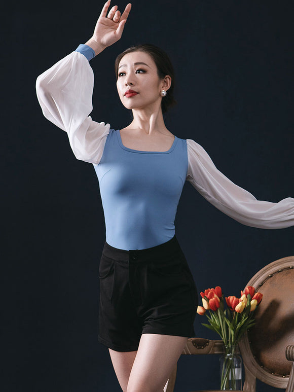 Autumn Ballet Square Neck Long Sleeved Top Practice Clothes - Dorabear