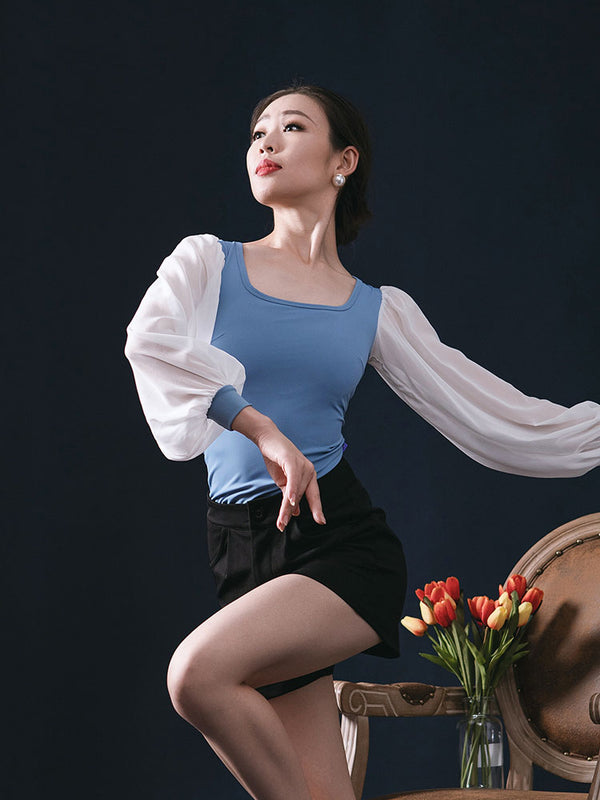 Autumn Ballet Square Neck Long Sleeved Top Practice Clothes - Dorabear