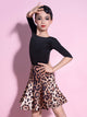 Autumn Leopard Print Latin Dance Practice Clothes Suit - Dorabear