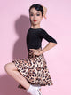 Autumn Leopard Print Latin Dance Practice Clothes Suit - Dorabear