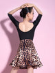 Autumn Leopard Print Latin Dance Practice Clothes Suit - Dorabear