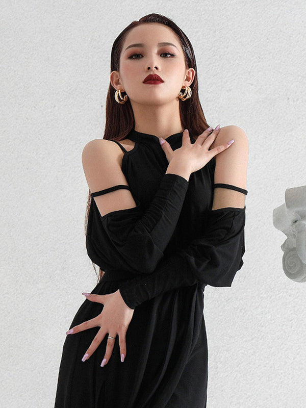 Autumn/Winter Bat Sleeve Strapless Latin Dance Dress Practice Clothes - Dorabear