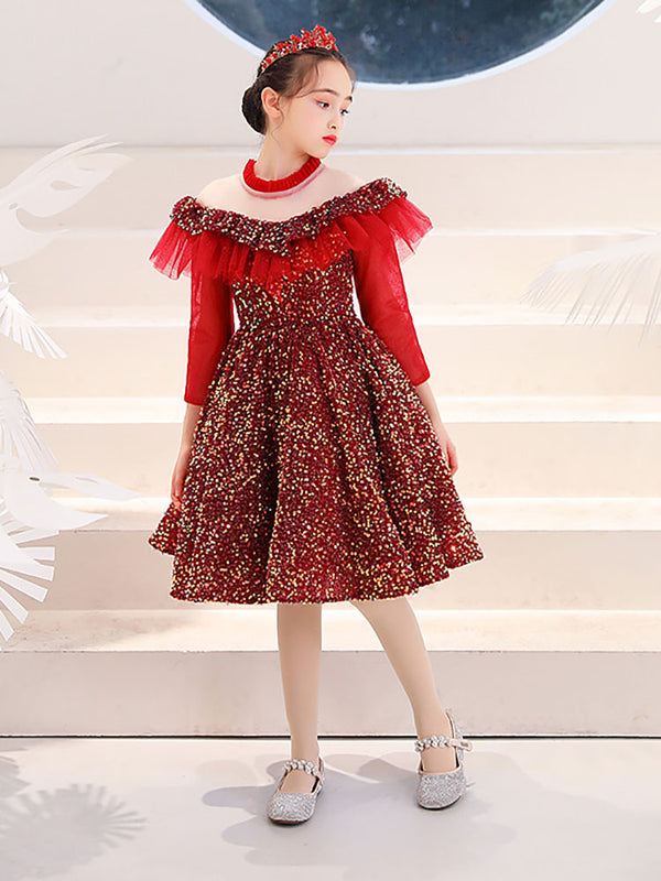 Autumn/Winter Evening Dress Princess Dress Long Sleeve Western-style Performance Costume - Dorabear