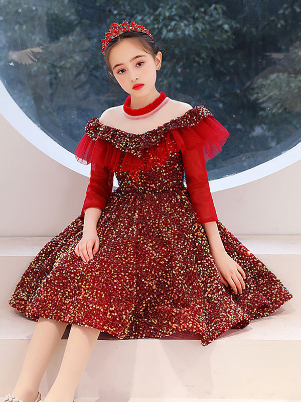 Autumn/Winter Evening Dress Princess Dress Long Sleeve Western-style Performance Costume - Dorabear