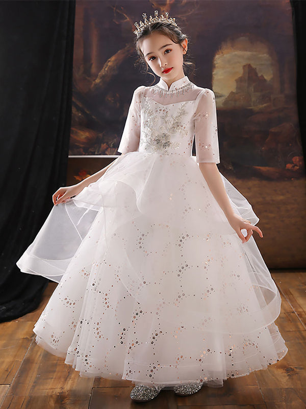 Autumn/Winter Evening Gown Princess Dress Girls' Puffy Piano Performence Costume - Dorabear