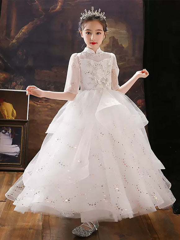 Autumn/Winter Evening Gown Princess Dress Girls' Puffy Piano Performence Costume - Dorabear