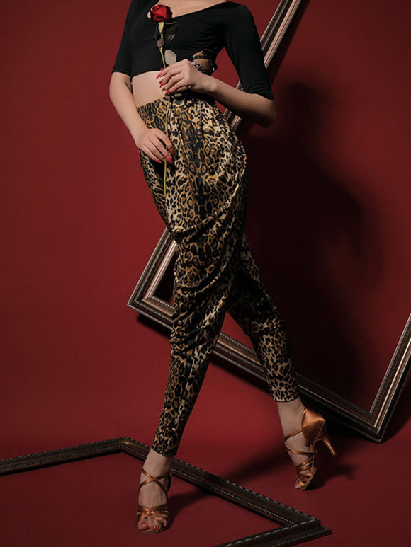 Autumn/Winter Exercise Bottoms High-waisted Leopard-print Trousers - Dorabear