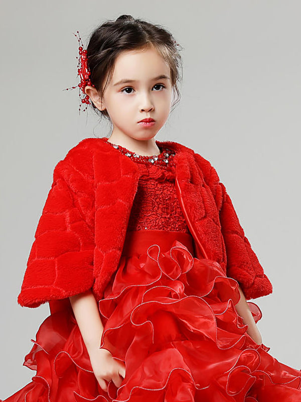 Autumn/Winter Flower Kid's Long-sleeved Cape Coat Girl's Outerwear Plush Shawl - Dorabear