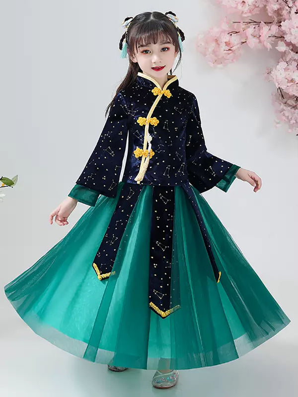 Autumn/Winter Girl's National Style Han Costume Thickened Long Sleeved Tang Suit - Dorabear