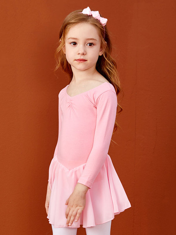 Autumn/Winter Front Collar Gathered Long Sleeve Ballet Dress - Dorabear