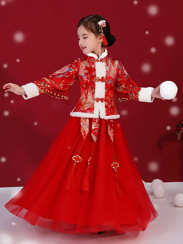 Autumn/Winter Girls' Long Sleeved Ancient Dress National Style Tang Suit - Dorabear