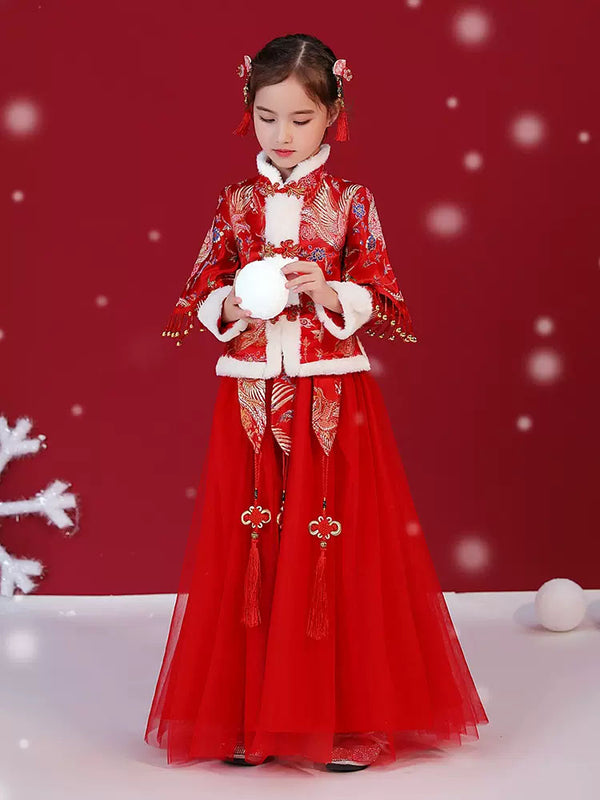 Autumn/Winter Girls' Long Sleeved Ancient Dress National Style Tang Suit - Dorabear