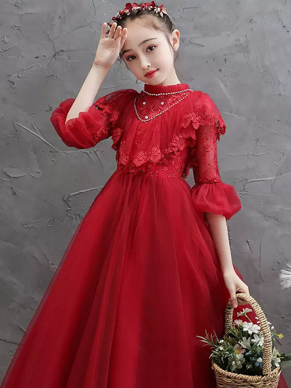 Autumn/Winter Girls' Piano Performance Costume Banquet Gown Flower Girl Wedding Dress - Dorabear