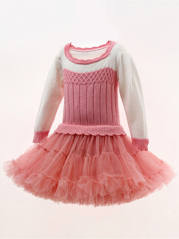 Autumn/Winter Long-sleeved Dress Sweater Soft Yarn Stitching Tutu Skirt - Dorabear