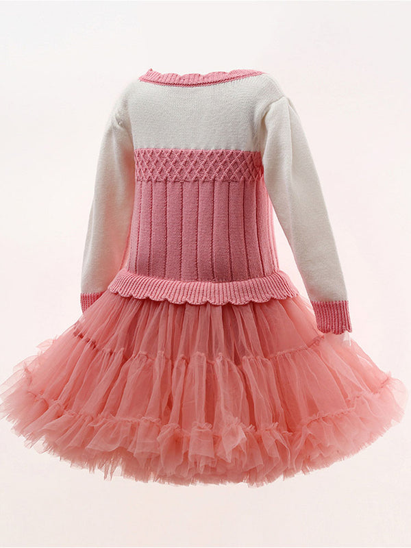 Autumn/Winter Long-sleeved Dress Sweater Soft Yarn Stitching Tutu Skirt - Dorabear