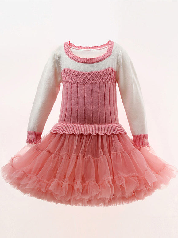 Autumn/Winter Long-sleeved Dress Sweater Soft Yarn Stitching Tutu Skirt - Dorabear