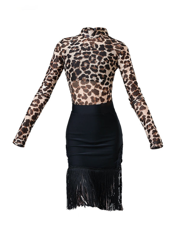 Autumn/Winter Long-sleeved Leopard Print Latin Dance Clothes - Dorabear