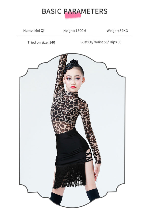 Autumn/Winter Long-sleeved Leopard Print Latin Dance Clothes - Dorabear