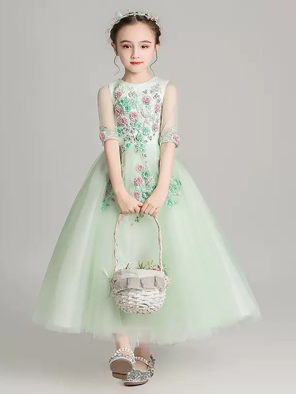 Autumn/Winter Long Sleeve Performance Costume Girls Evening Gown Princess Dress - Dorabear