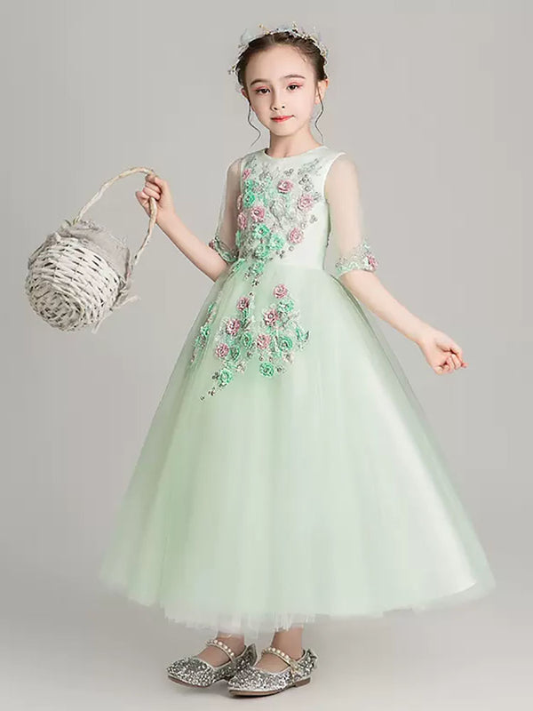 Autumn/Winter Long Sleeve Performance Costume Girls Evening Gown Princess Dress - Dorabear