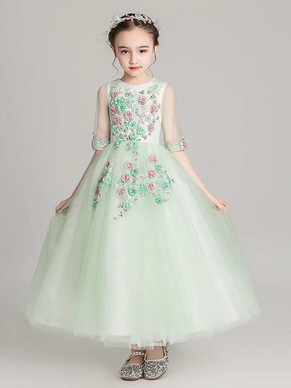 Autumn/Winter Long Sleeve Performance Costume Girls Evening Gown Princess Dress - Dorabear