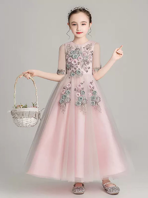 Autumn/Winter Long Sleeve Performance Costume Girls Evening Gown Princess Dress - Dorabear