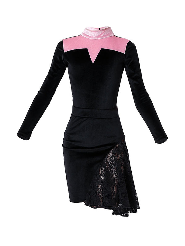 Autumn/Winter Long Sleeve Turtleneck Velvet Latin Dance Suits - Dorabear