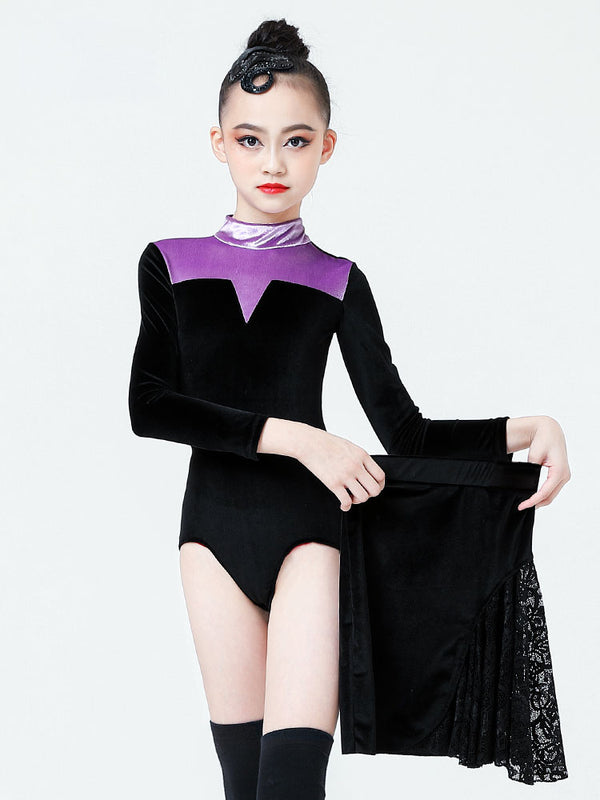 Autumn/Winter Long Sleeve Turtleneck Velvet Latin Dance Suits - Dorabear