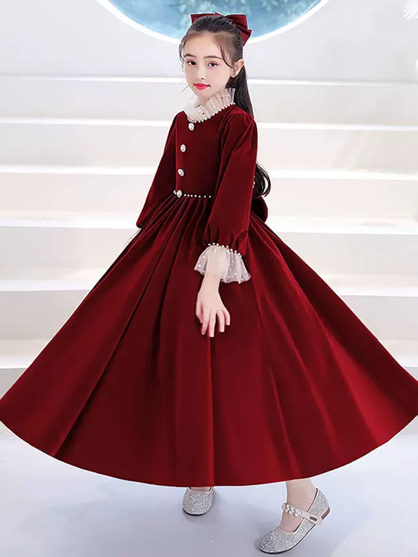 Autumn/Winter Performance Costume Girl's Princess Dress Long Sleeve Wedding Dress - Dorabear