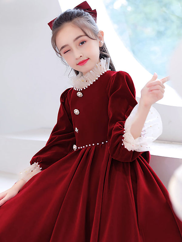 Autumn/Winter Performance Costume Girl's Princess Dress Long Sleeve Wedding Dress - Dorabear