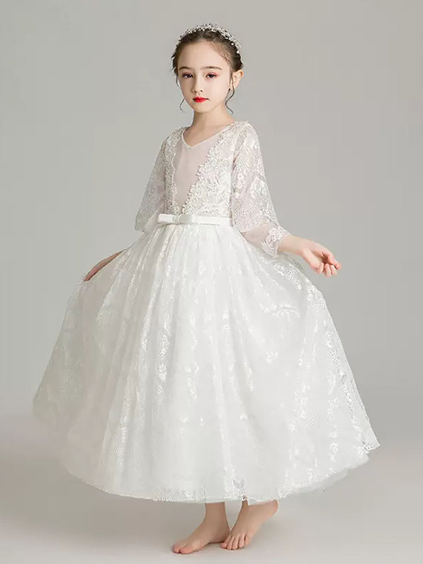 Autumn/Winter Piano Performance Costume Flower Girl Wedding Dress Puffy Evening Gown - Dorabear