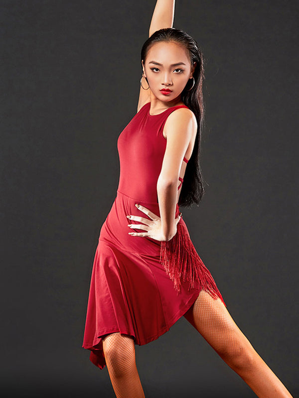 Back Cross Hollow Fringe Latin Dance Sleeveless Dress Exercise Clothes - Dorabear