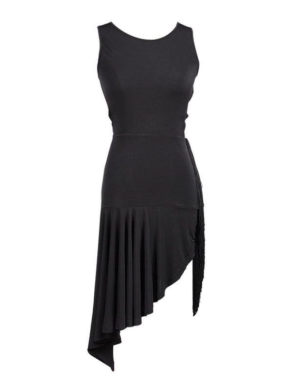 Back Cross Hollow Fringe Latin Dance Sleeveless Dress Exercise Clothes - Dorabear