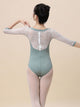 Ballet Costume Lace Mid Sleeve Dance Practice Clothing V-Neck Splicing Leotard - Dorabear