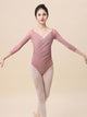 Ballet Mid-Sleeve V-Neck Pleated leotard Adult Dance Exercise Clothes - Dorabear