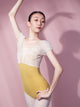 Ballet Practice Clothes V-neck Puff Sleeve Flocking Printed Leotard - Dorabear