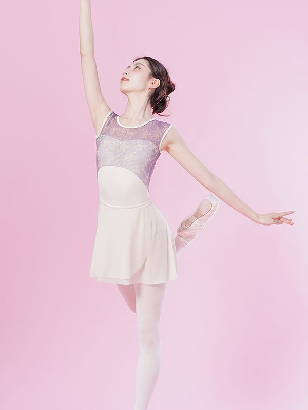 Ballet Practice Clothes Printed Mesh Stitching Leotard Gauze Skirt - Dorabear