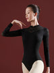 Ballet Practice Clothing Stand Collar Lace Panel Long Sleeve Leotard - Dorabear