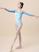 Ballet Print Long Sleeve Practice Clothing Mesh Panel Thermal Flannel Leotard - Dorabear